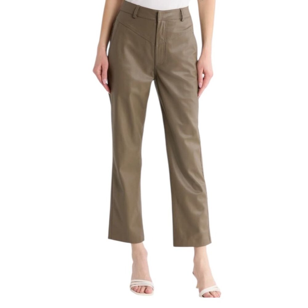 NWT AG Cleo Vegan Leather High Rise Crop Pants Portobello Brown Size 29 $328